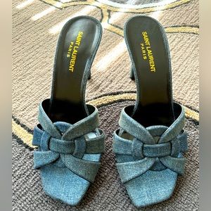 Saint Laurant Denim Tribute 85mm Mules